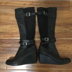 COLE HAAN x NIKE AIR leather & suede boots 8.5 B knee high wedge heel buckle